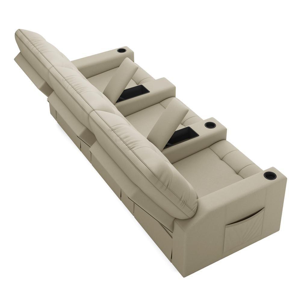 Poltrona Do Papai Reclinável Cinema 3 Lugares Manual Baú Usb Haifa F05 Facto Bege - Lyam Decor - 5