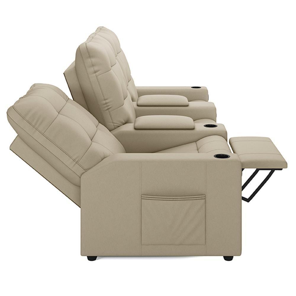 Poltrona Do Papai Reclinável Cinema 3 Lugares Manual Baú Usb Haifa F05 Facto Bege - Lyam Decor - 6