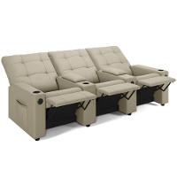 Poltrona Do Papai Reclinável Cinema 3 Lugares Manual Baú Usb Haifa F05 Facto Bege - Lyam Decor - 1