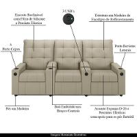 Poltrona Do Papai Reclinável Cinema 3 Lugares Manual Baú Usb Haifa F05 Facto Bege - Lyam Decor