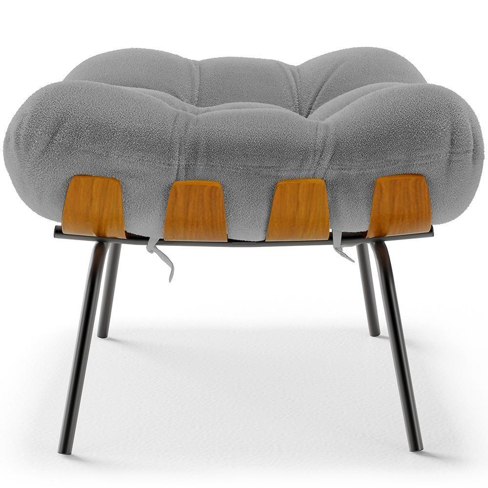 Poltrona Costela L02 Com Puff Sala De Estar Bouclê Cinza - Lyam Decor - 6