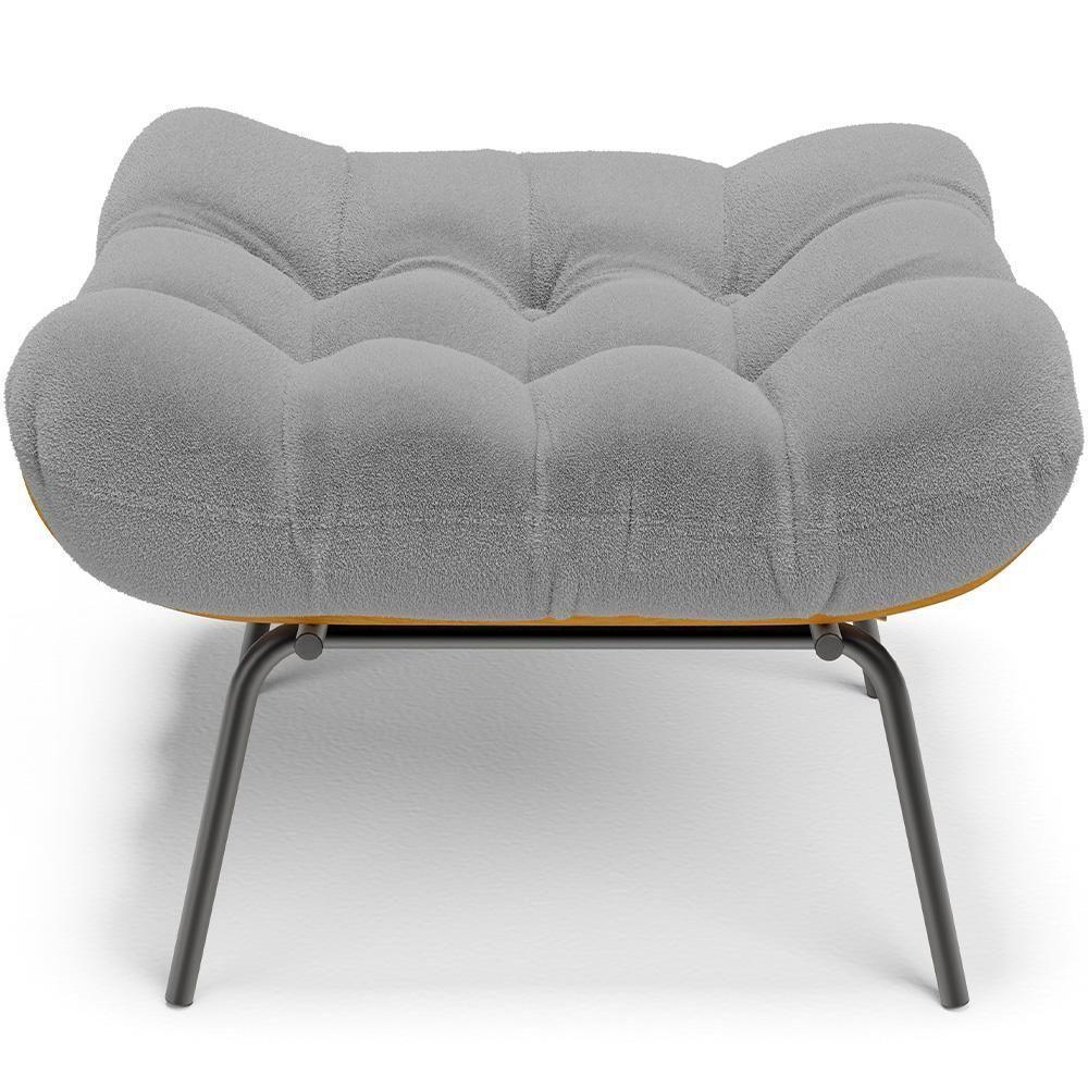 Poltrona Costela L02 Com Puff Sala De Estar Bouclê Cinza - Lyam Decor - 7