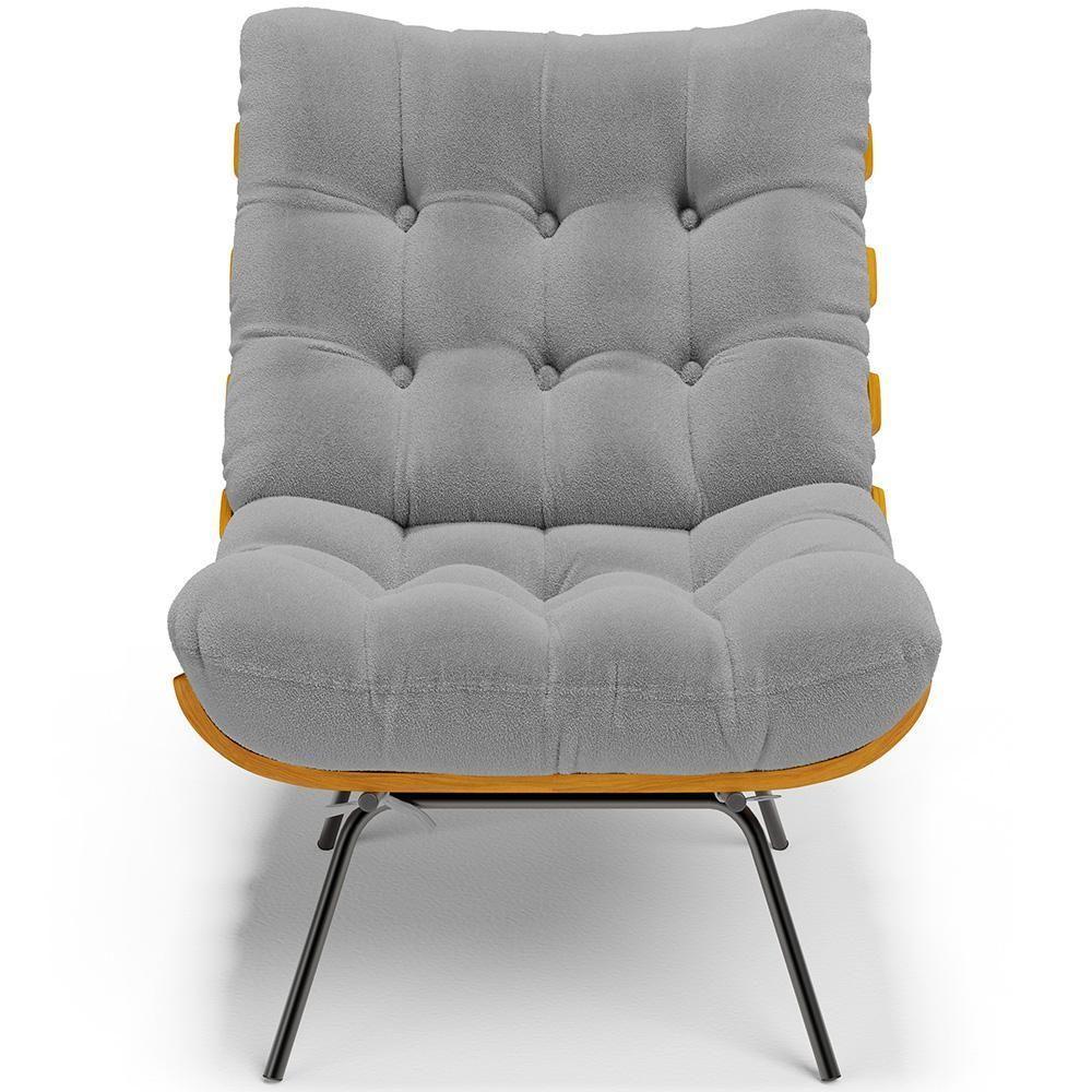 Poltrona Costela L02 Com Puff Sala De Estar Bouclê Cinza - Lyam Decor - 8