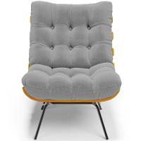 Poltrona Costela L02 Com Puff Sala De Estar Bouclê Cinza - Lyam Decor - 8