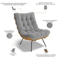 Poltrona Costela L02 Com Puff Sala De Estar Bouclê Cinza - Lyam Decor - 10