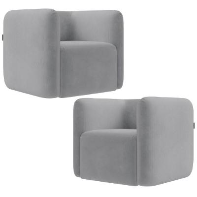 Kit 02 Poltronas Decorativas Sala De Estar Fixa Peônia K01 Veludo Cinza Lyam Decor