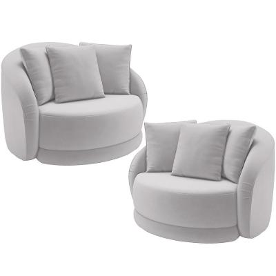 Kit 2 Poltronas Decorativas Witta M03 Base Giratória Veludo Cinza Lyam Decor