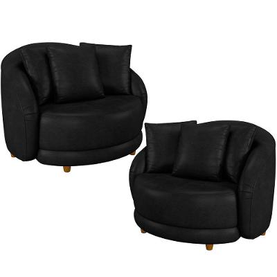Kit 2 Poltronas Decorativas Witta M03 Couro Sintético Preto Lyam Decor