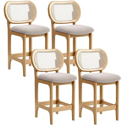 Kit 4 Banquetas Betta Assento Tecido Base Madeira Maciça com Encosto Fixo Creme