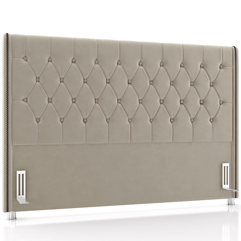 Cabeceira Cama Box Queen 160cm Estofada Frizza P05 Veludo Bege - 1
