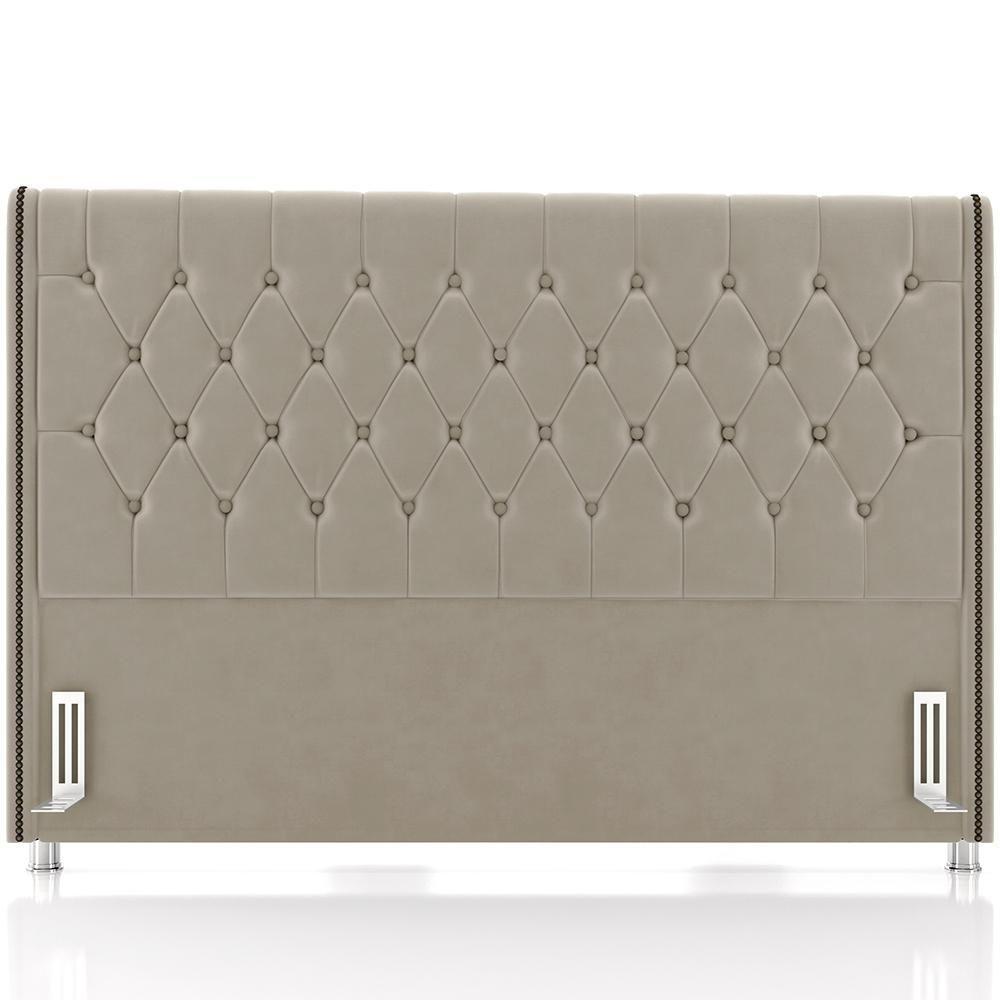 Cabeceira Cama Box Queen 160cm Estofada Frizza P05 Veludo Bege - 5