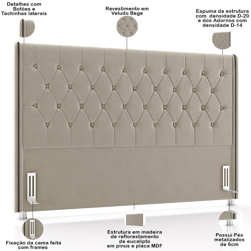 Cabeceira Cama Box Queen 160cm Estofada Frizza P05 Veludo Bege - 7