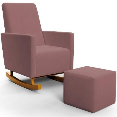 Poltrona De Amamentação Com Balanço E Puff Ravena W01 Suede Rosê - Lyam Decor