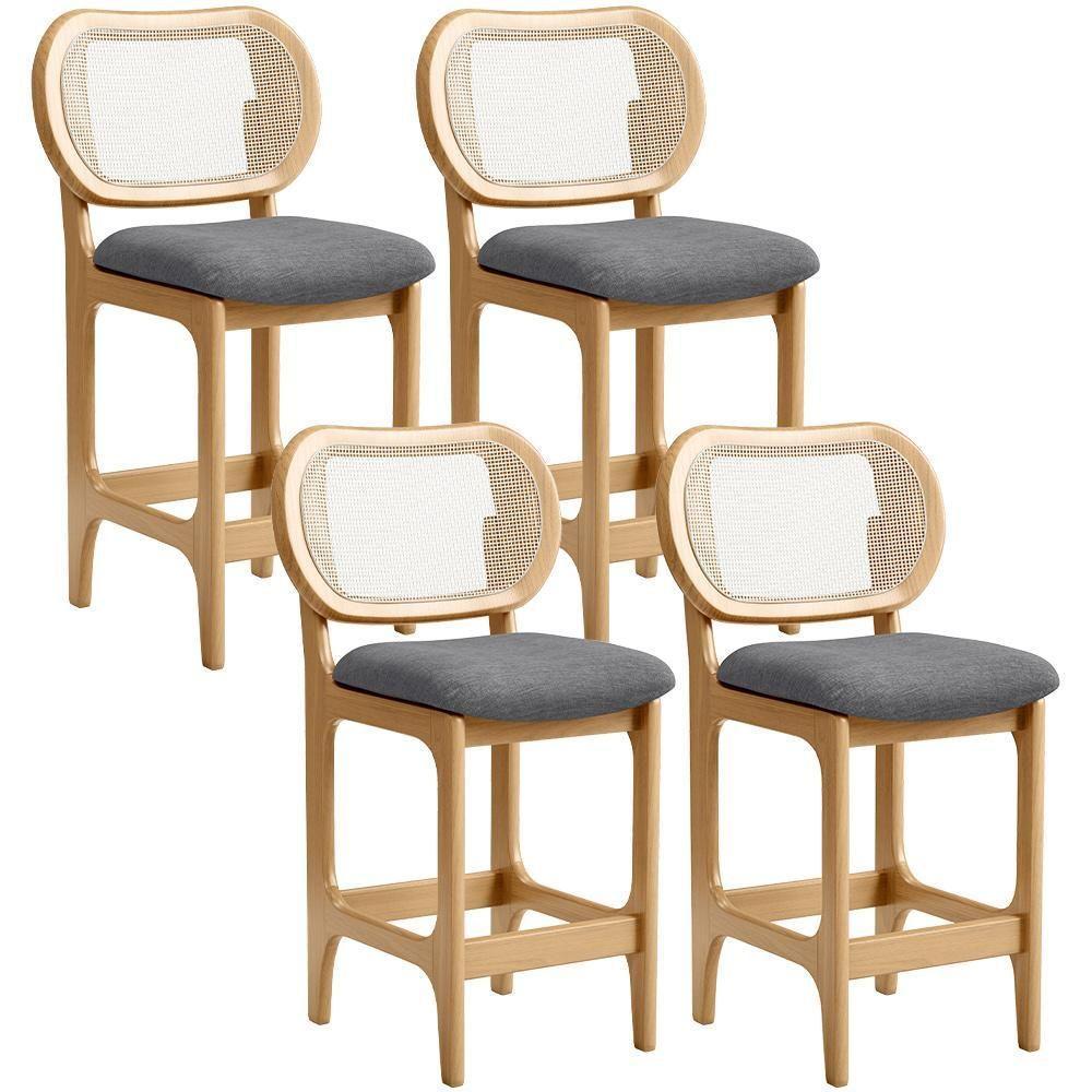 Kit 4 Banquetas Baixa Bar Cozinha Sala De Jantar Betta L02 Mel Tela Linho Cinza Escuro - Lyam Decor - 1