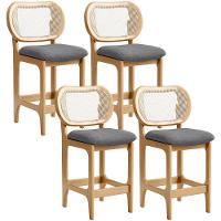 Kit 4 Banquetas Baixa Bar Cozinha Sala De Jantar Betta L02 Mel Tela Linho Cinza Escuro - Lyam Decor - 1