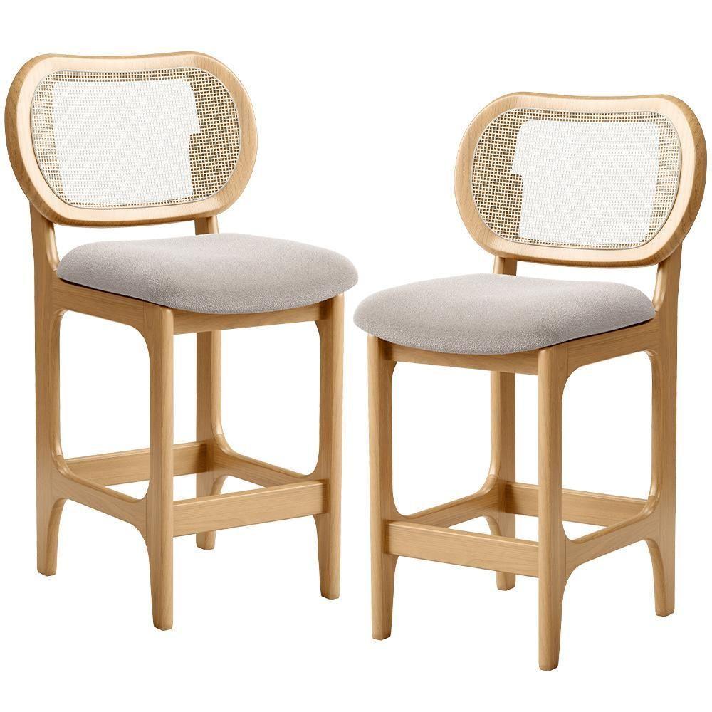 Kit 2 Banquetas Baixa Bar Cozinha Sala De Jantar Betta L02 Mel Tela Bouclê Creme - Lyam Decor - 1