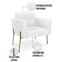 Poltrona Pé De Ferro Dourado Para Sala Elisa Corano D03 - D'rossi Cor Branco - 3