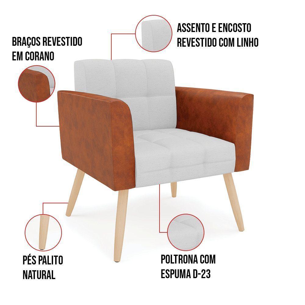 Poltrona Pés Palito Natural Elisa Nozes-linho Cinza A05 D03 - D'rossi - 2