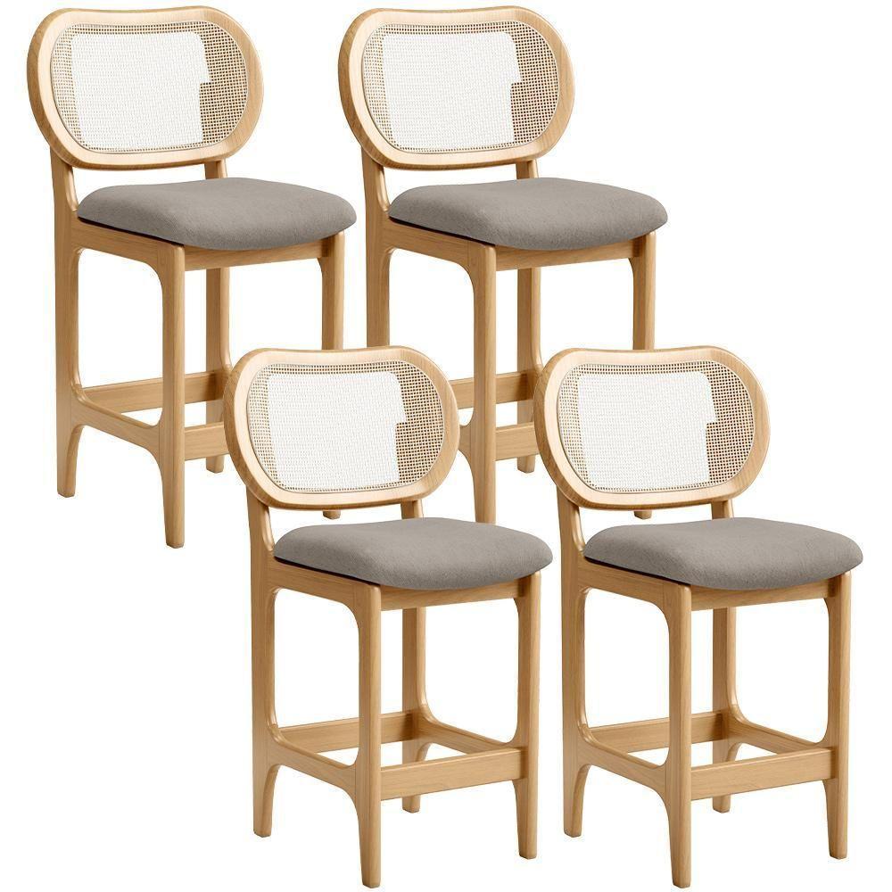 Kit 4 Banquetas Baixa Bar Cozinha Sala De Jantar Betta L02 Mel Tela Linho Bege - Lyam Decor - 1