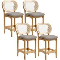 Kit 4 Banquetas Baixa Bar Cozinha Sala De Jantar Betta L02 Mel Tela Linho Bege - Lyam Decor - 1