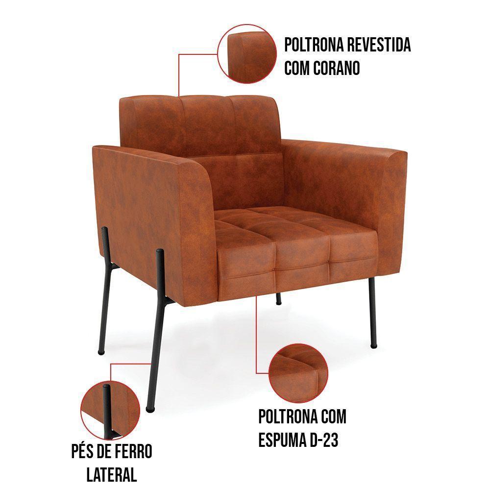 Poltrona Pé De Ferro Preto Para Sala Kit 2 Elisa Corano D03 - D'rossi Cor Nozes - 3