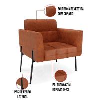 Poltrona Pé De Ferro Preto Para Sala Kit 2 Elisa Corano D03 - D'rossi Cor Nozes - 3