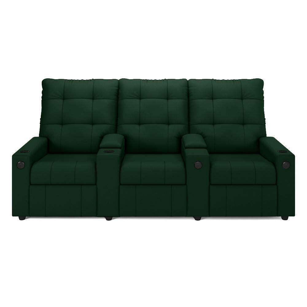 Poltrona Do Papai Reclinável Cinema 3 Lugares Manual Baú Usb Haifa F05 Veludo Verde E - Lyam Decor - 1