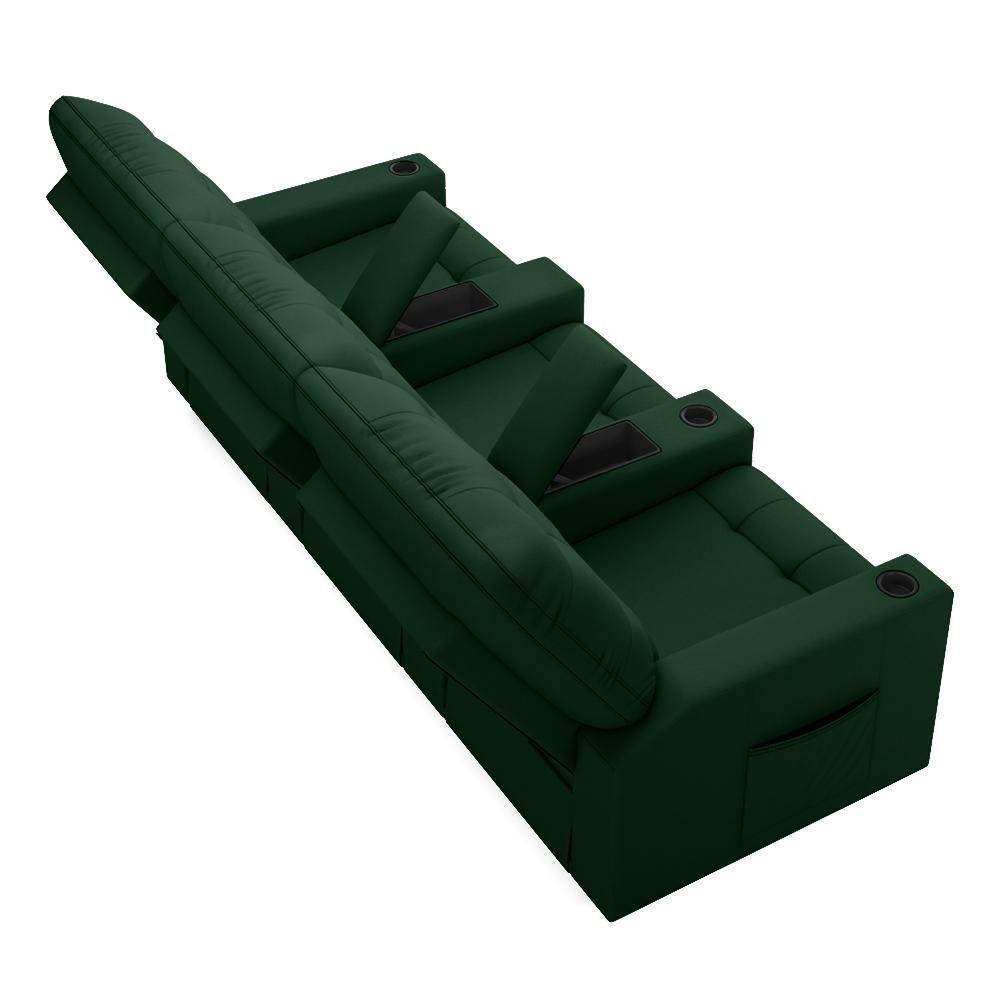 Poltrona Do Papai Reclinável Cinema 3 Lugares Manual Baú Usb Haifa F05 Veludo Verde E - Lyam Decor - 2