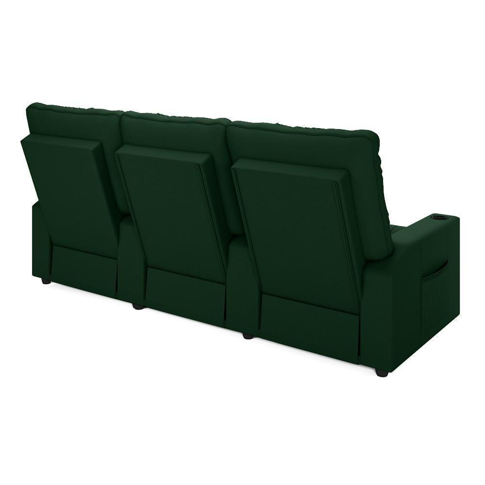Poltrona Do Papai Reclinável Cinema 3 Lugares Manual Baú Usb Haifa F05 Veludo Verde E - Lyam Decor - 4