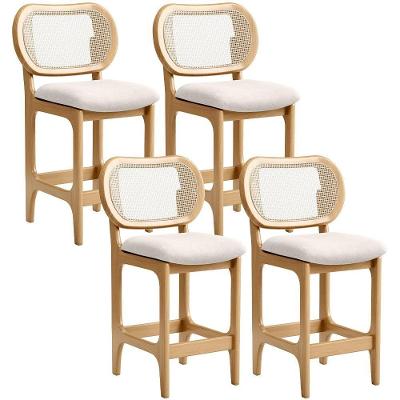 Kit 4 Banquetas Baixa Betta Assento Linho Encosto Telado Madeira Maciça Mel para Cozinha