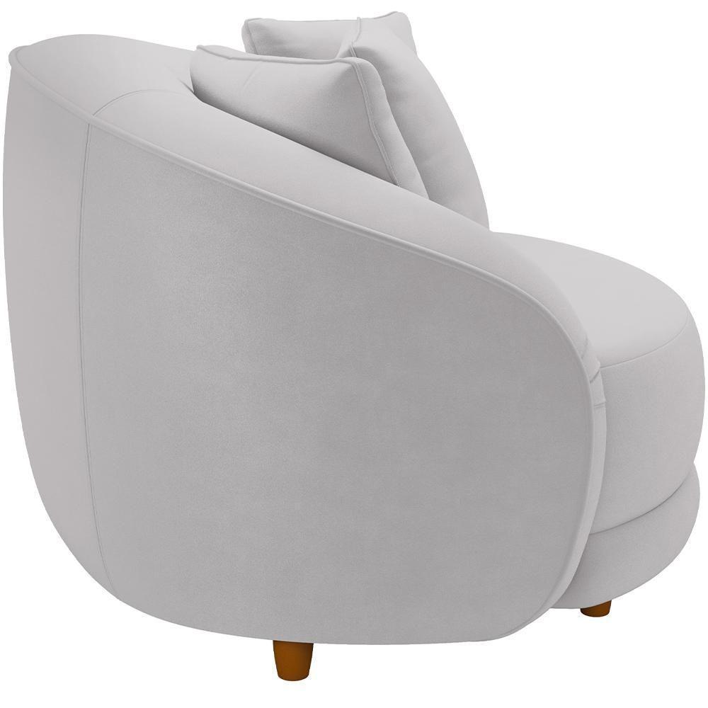 Kit 02 Poltronas Decorativas Base Fixa Pés Madeira Witta M03 Veludo Cinza - Lyam Decor - 4