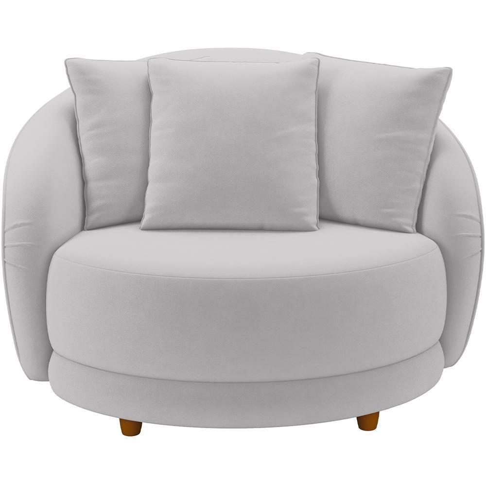 Kit 02 Poltronas Decorativas Base Fixa Pés Madeira Witta M03 Veludo Cinza - Lyam Decor - 5