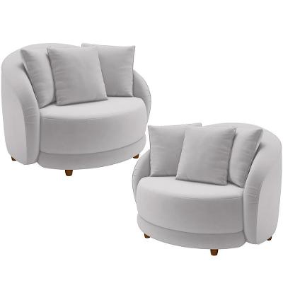 Kit 02 Poltronas Decorativas Base Fixa Pés Madeira Witta M03 Veludo Cinza - Lyam Decor