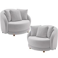 Kit 02 Poltronas Decorativas Base Fixa Pés Madeira Witta M03 Veludo Cinza - Lyam Decor - 1