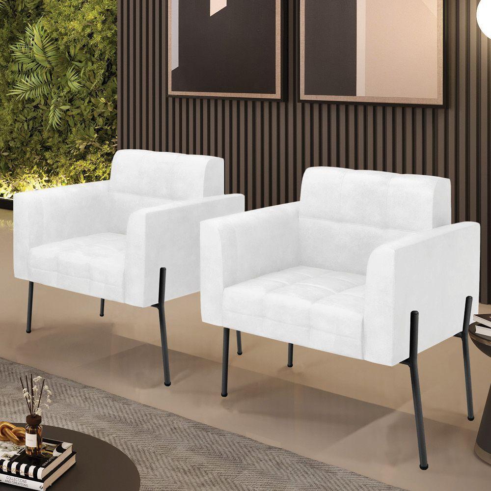 Poltrona Pé De Ferro Preto Para Sala Kit 2 Elisa Corano Branco D03 - D'rossi - 6