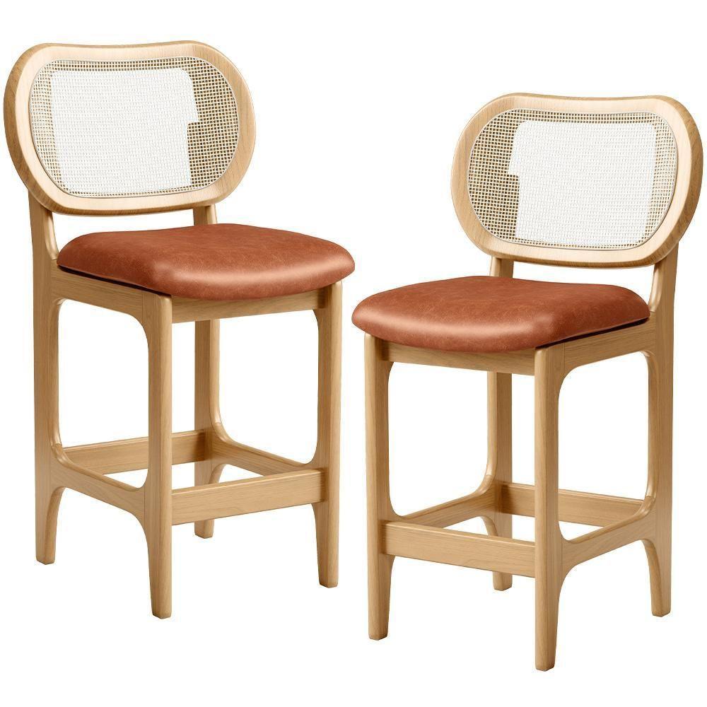 Kit 2 Banquetas Baixa Bar Cozinha Sala De Jantar Betta L02 Mel Tela Couríssimo Camel - Lyam Decor - 1