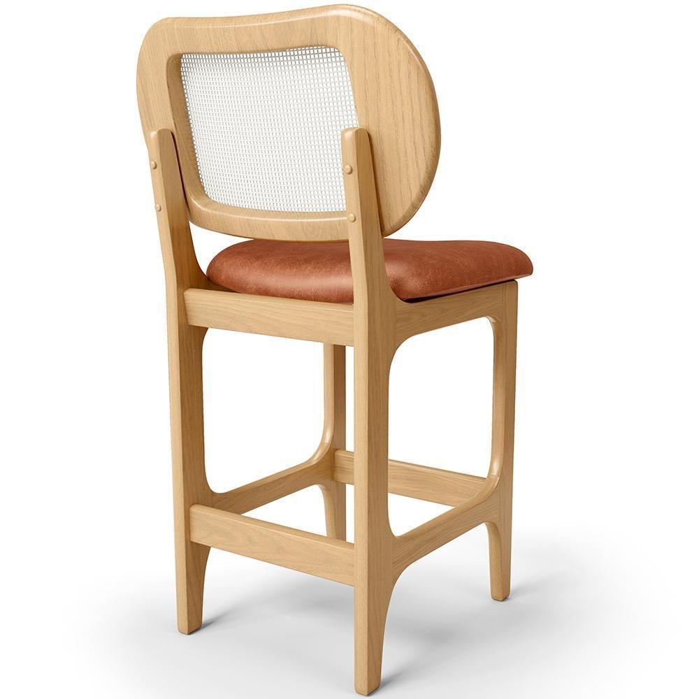 Kit 2 Banquetas Baixa Bar Cozinha Sala De Jantar Betta L02 Mel Tela Couríssimo Camel - Lyam Decor - 4