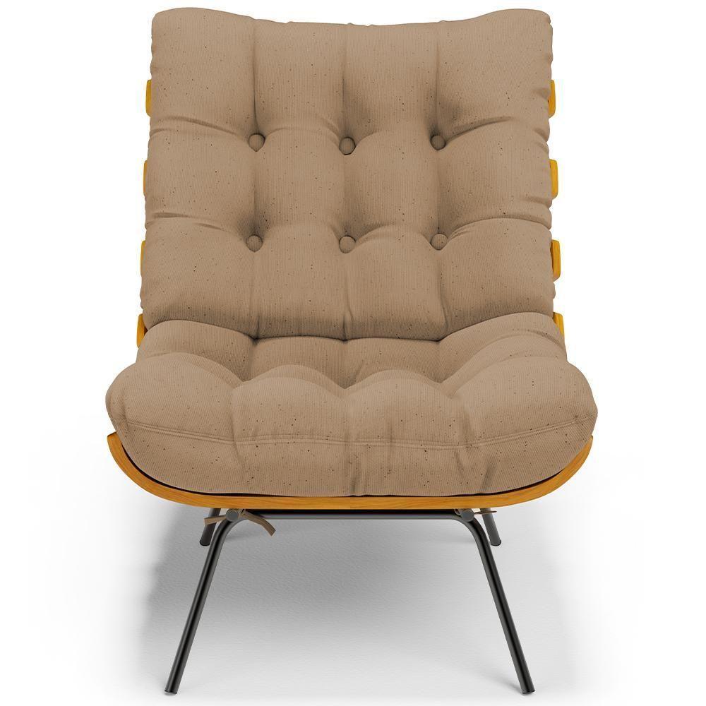 Poltrona Costela L02 Com Puff Sala De Estar Linho Bege Escuro - Lyam Decor - 8