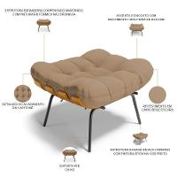 Poltrona Costela L02 Com Puff Sala De Estar Linho Bege Escuro - Lyam Decor - 5
