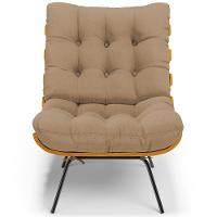 Poltrona Costela L02 Com Puff Sala De Estar Linho Bege Escuro - Lyam Decor - 8