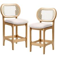 Kit 2 Banquetas Baixa Bar Cozinha Sala De Jantar Betta L02 Mel Tela Linho Cru - Lyam Decor - 1