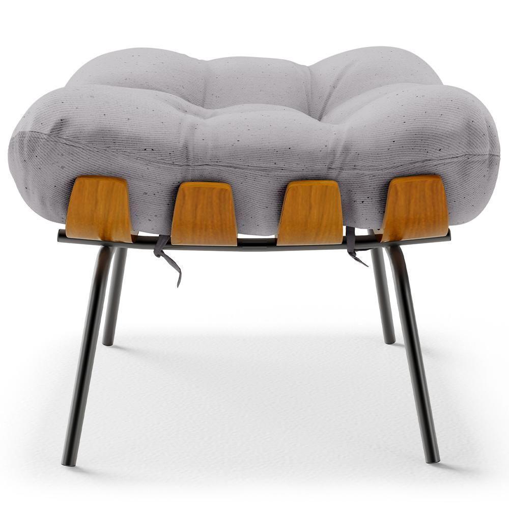 Poltrona Costela L02 Com Puff Sala De Estar Linho Cinza - Lyam Decor - 6