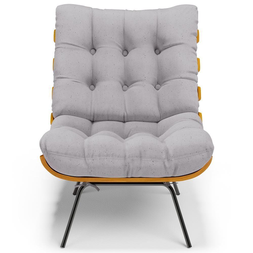 Poltrona Costela L02 Com Puff Sala De Estar Linho Cinza - Lyam Decor - 8