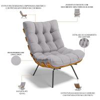 Poltrona Costela L02 Com Puff Sala De Estar Linho Cinza - Lyam Decor - 10