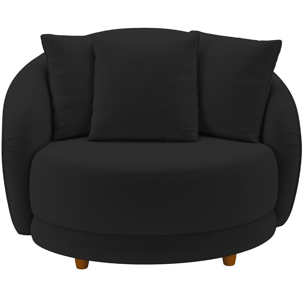 Poltrona Decorativa Base Fixa Pés Madeira Witta M03 Veludo Preto - Lyam Decor - 5
