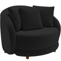 Poltrona Decorativa Base Fixa Pés Madeira Witta M03 Veludo Preto - Lyam Decor - 1