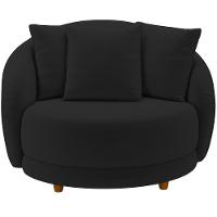 Poltrona Decorativa Base Fixa Pés Madeira Witta M03 Veludo Preto - Lyam Decor - 5