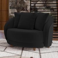 Poltrona Decorativa Base Fixa Pés Madeira Witta M03 Veludo Preto - Lyam Decor - 6