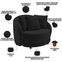 Poltrona Decorativa Base Fixa Pés Madeira Witta M03 Veludo Preto - Lyam Decor - 7