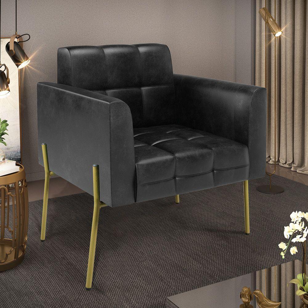 Poltrona Pé De Ferro Dourado Para Sala Elisa Corano D03 - D'rossi Cor Preto - 6